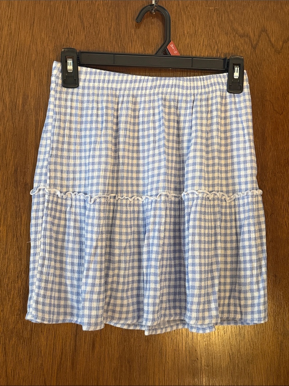 Hippie Rose Light Blue Gingham Tiered Mini Skirt